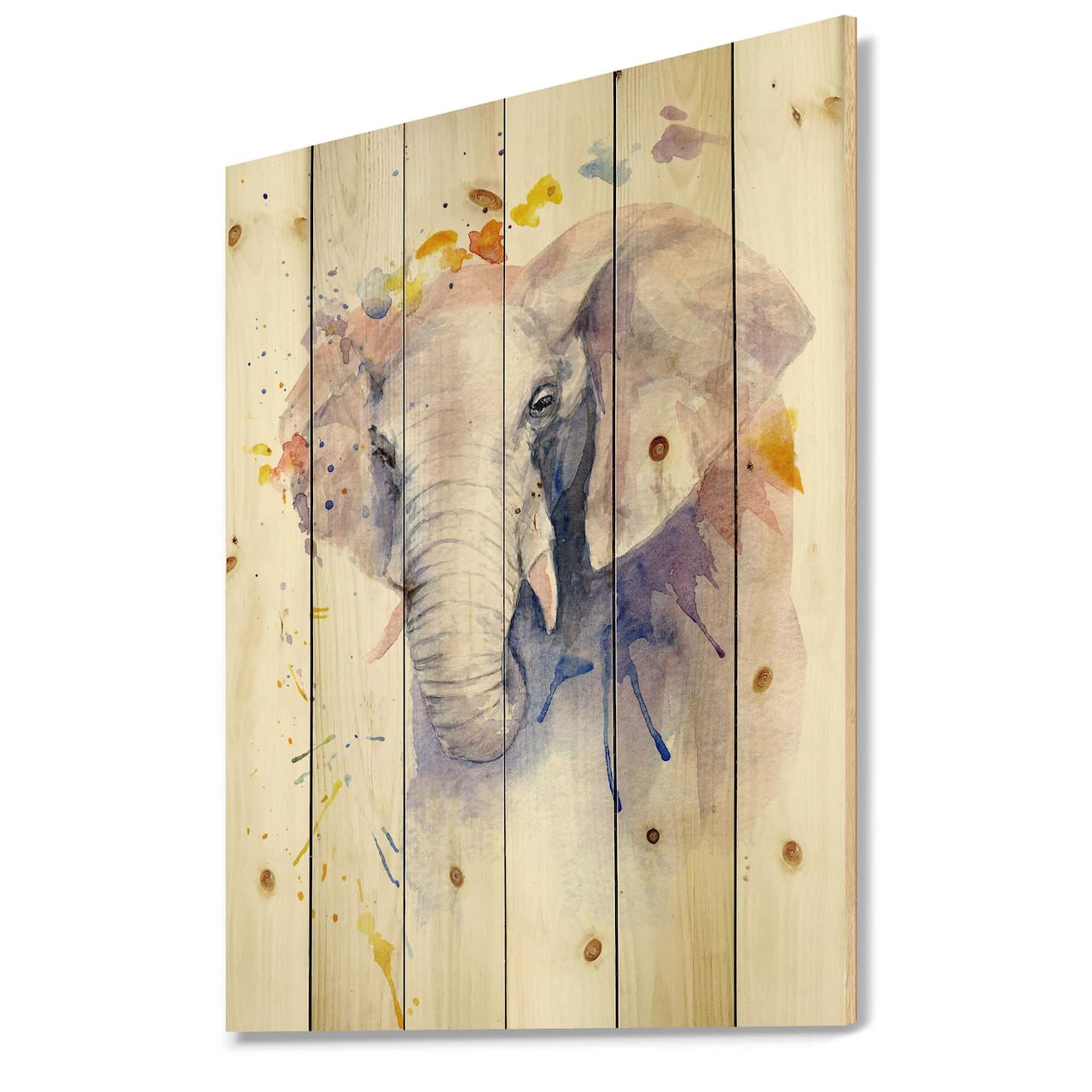 Designart - Portrait of An Elephant In Flowers - Farmhouse Print on Natural Pine Wood
